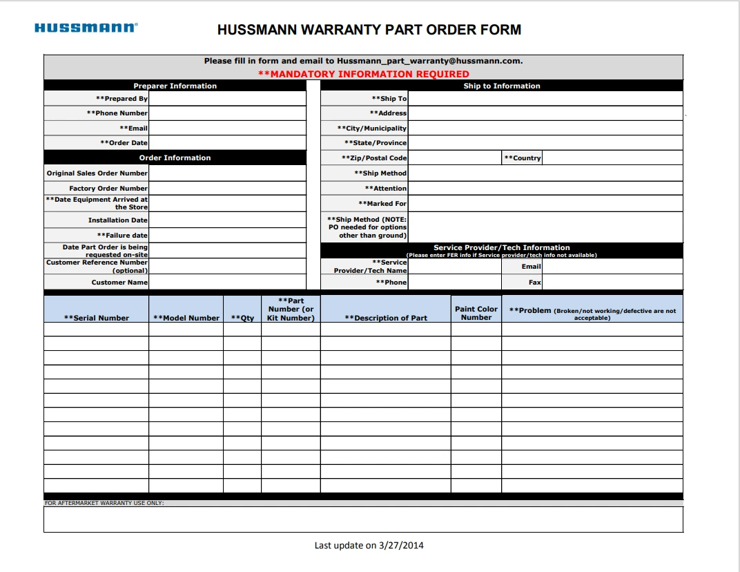 Warranty Order Form Warranty Order Form
