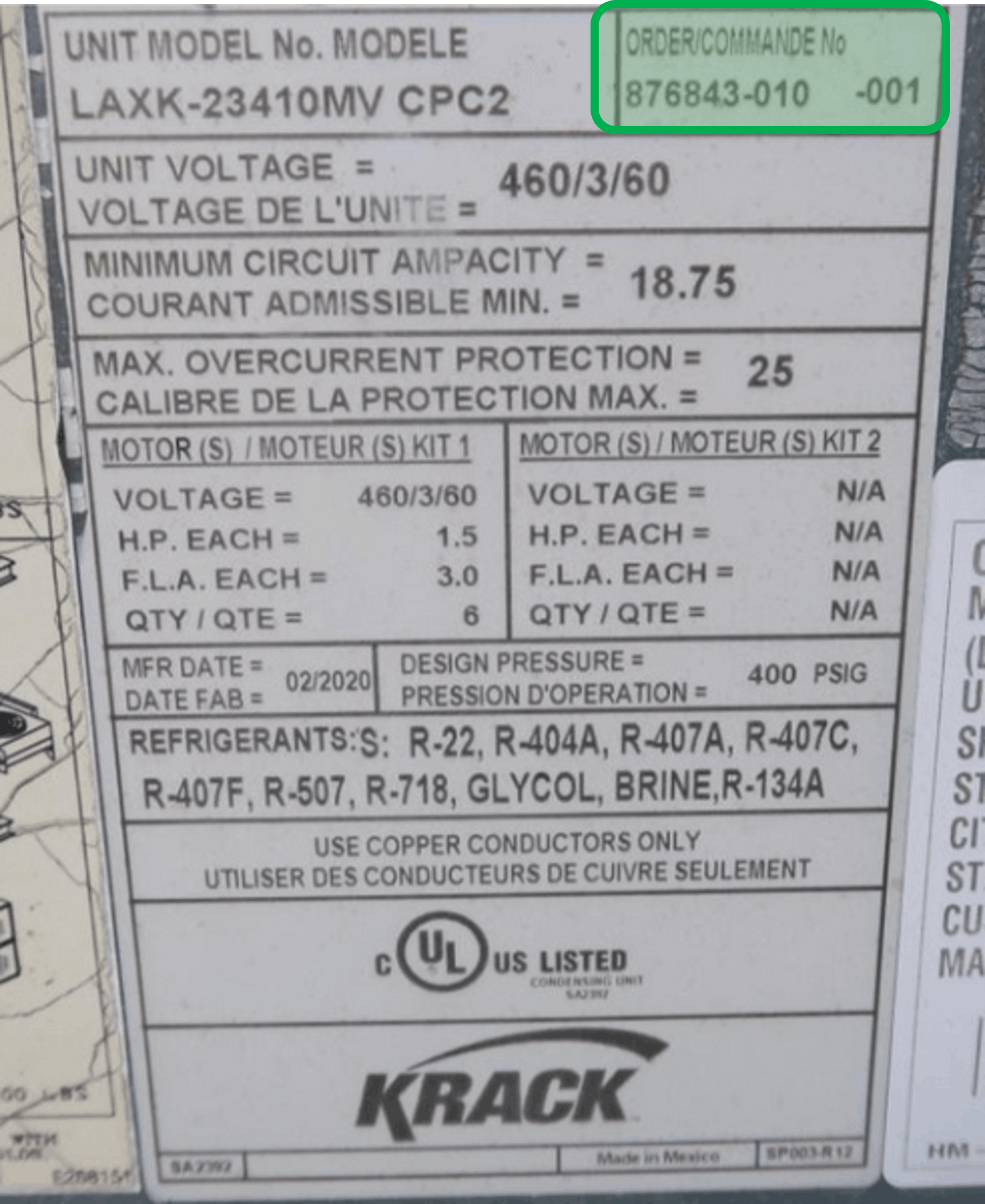 Krack Condenser Serial Plate